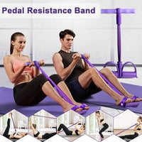 Fitness band demonstrating seated core exercise (sit-up)